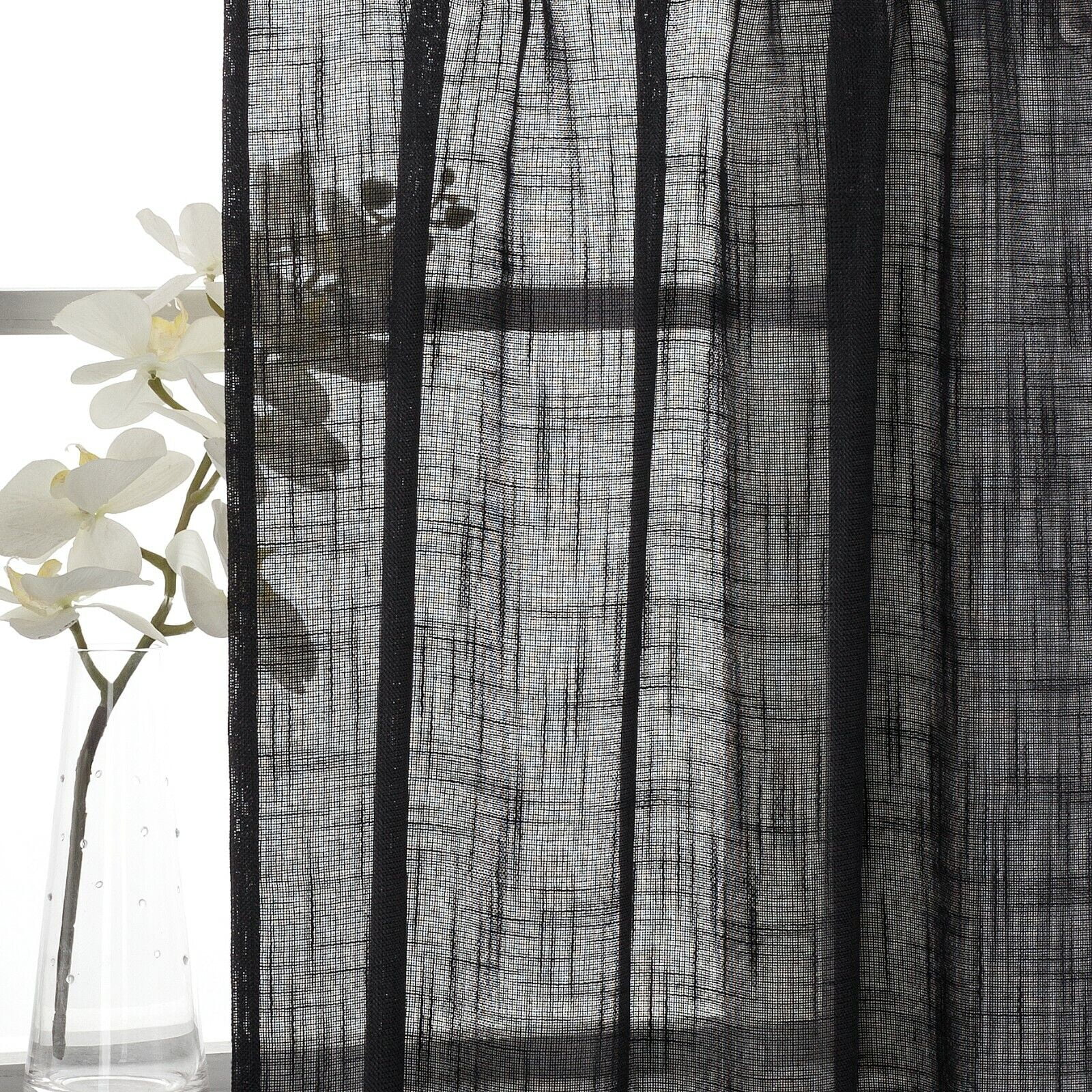 3 Piece Rod Pocket Linen Semi Sheer Kitchen Window Curtain Tiers and Valance Set