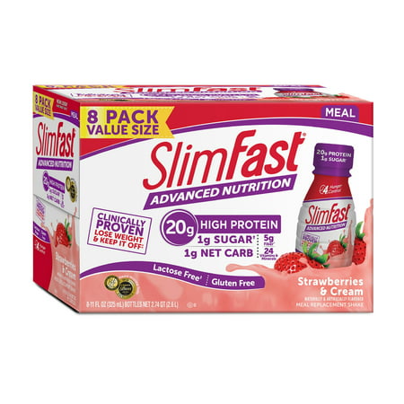 SlimFast Advanced Nutrition High Protein Ready to Drink Meal Replacement Shakes, Strawberries & Cream, 11 fl. oz., Pack of (Best Protein Replacement Shakes)