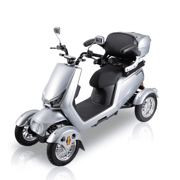 Mobility Scooters Secure 4-Wheel Mobility Scooter with Charger & Basket, Silver, 350 lb Limit