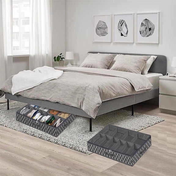 Under Bed Shoe Storage Organizer Box with Clear Cover - Holds 24 Pairs, Foldable Design, 29.3" x 23.6" x 5.9", Black Non-Woven Fabric Closet Organizer