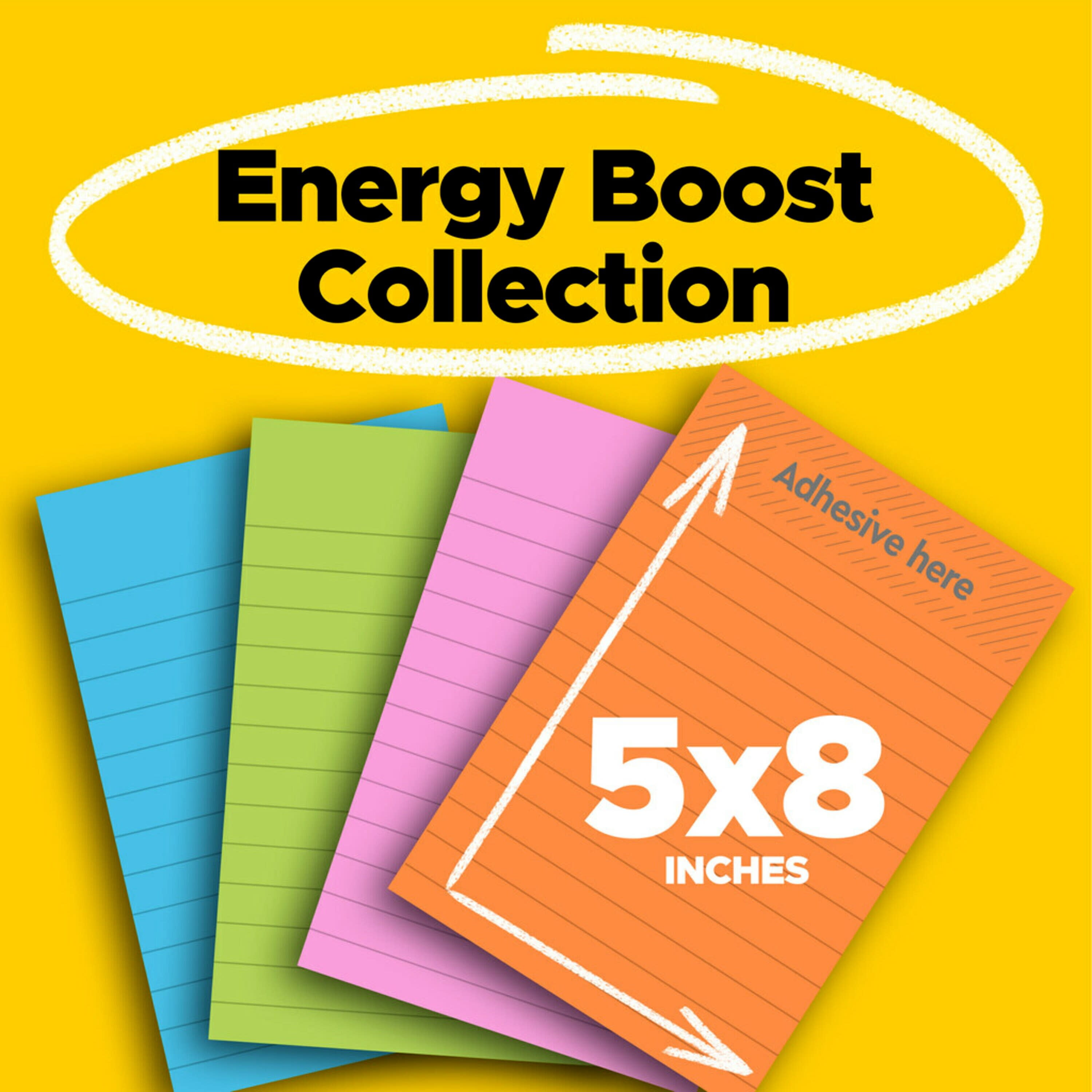 Post-it Super Sticky Notes, 5x8 in, 2 Pads, 2x the Sticking Power, Energy  Boost Collection, Bright Colors, Recyclable (5845-SS)