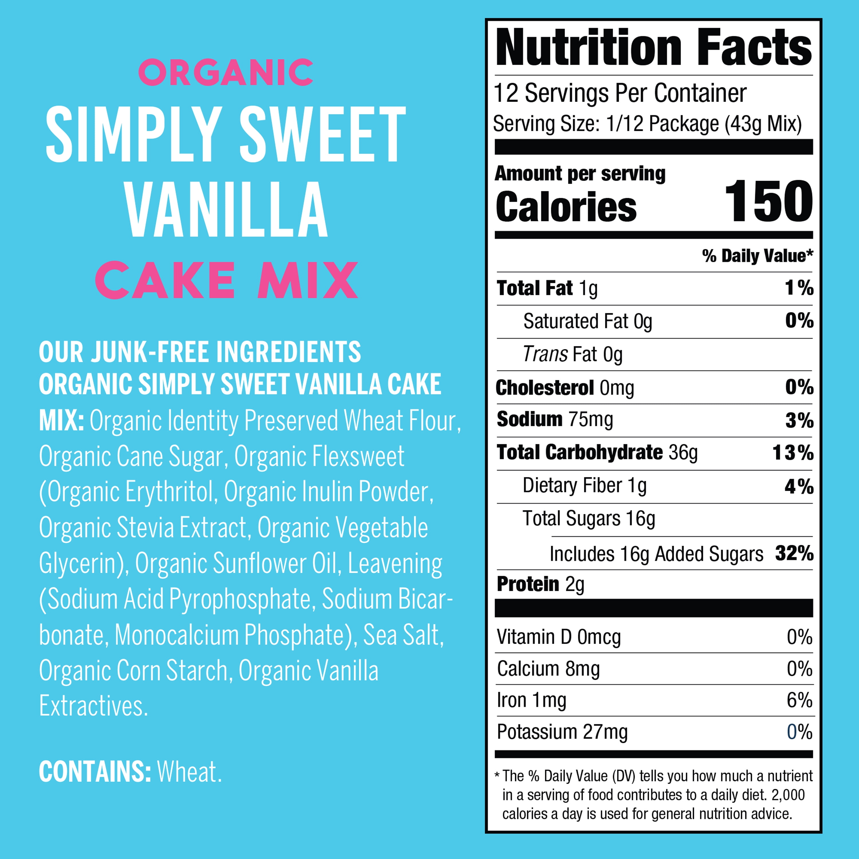 Foodstirs Junk-Free Bakery, Organic Simply Sweet Vanilla Cake Mix, 25% Less Sugar, Dairy Free 18 oz