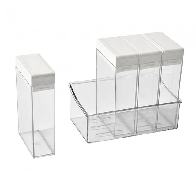 GUOOL 4 Pieces Multifunction Spices Jars Clear with Drain Tray Organizer Pepper Powder
