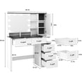 thumbnail image 3 of Vabches Vanity Set with Stool and Light, Glass Top, Modern Makeup Table with 5 Drawers, Black, 3 of 9