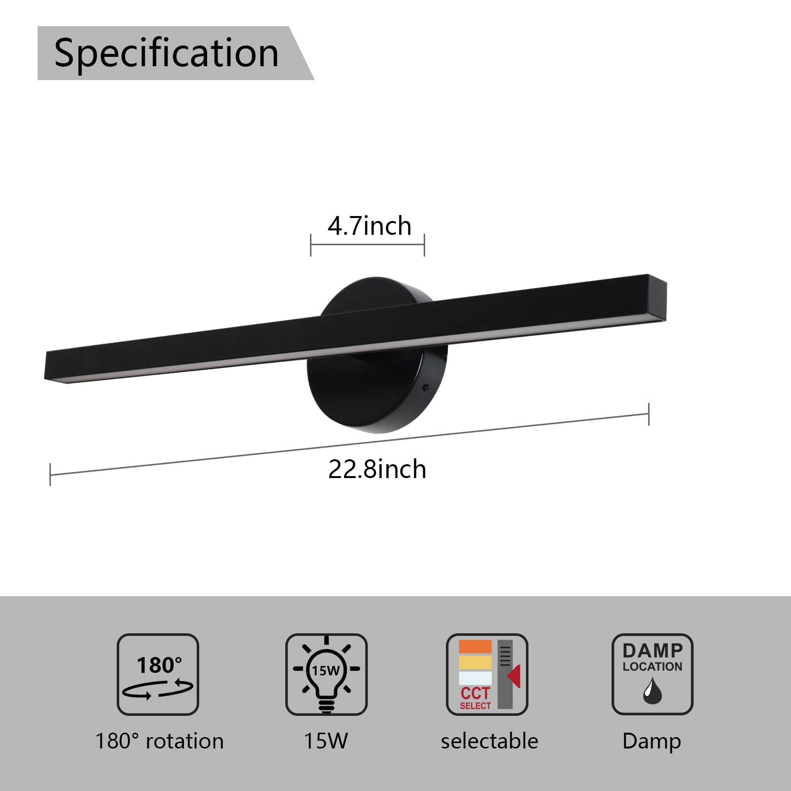 22.8 inch Bathroom Vanity Light 5CCT Dimmable Integrated LED Wall Sconce Lighting Fixture