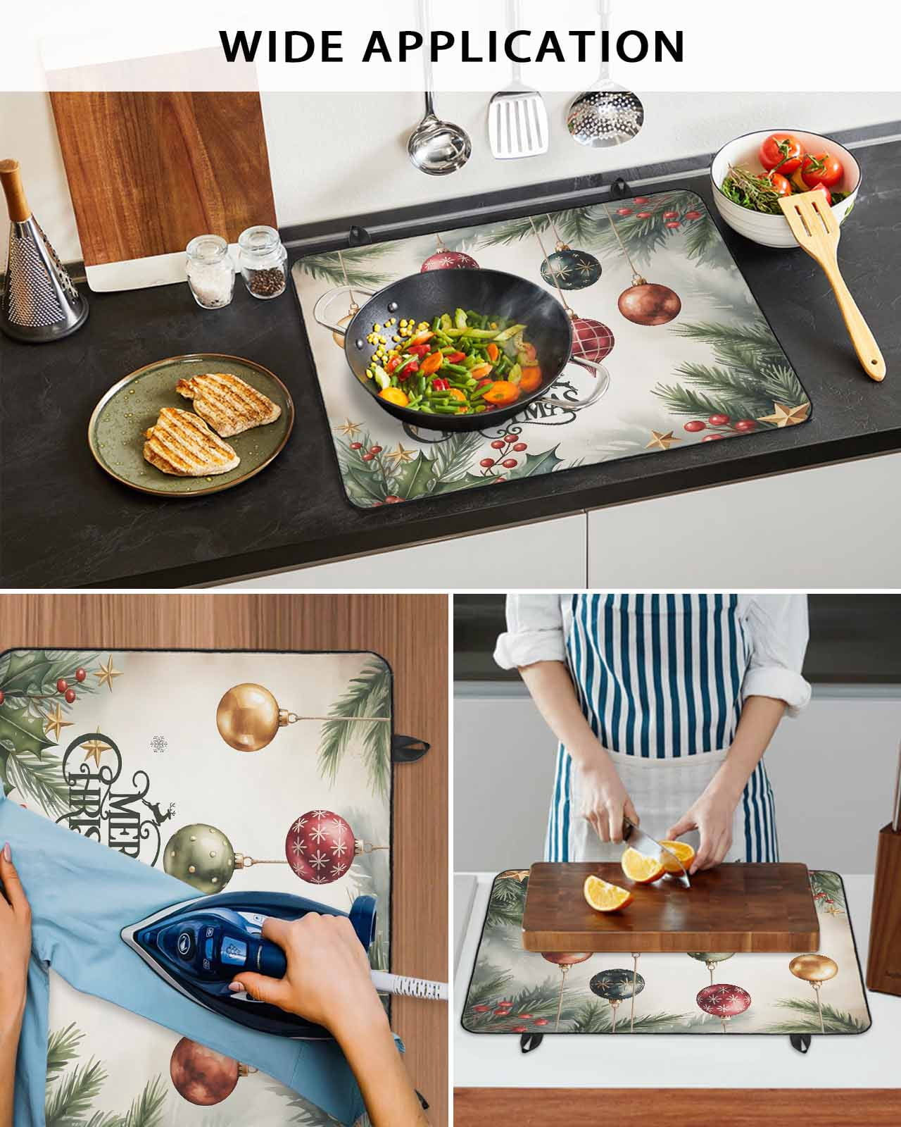 Large Induction Cooktop Protector Mat Christmas Stove Top Covers for Electric Stove, Winter Xmas Colorful Balls Pine Branches Decorative Stove Burner Cover Mats, Glass Top Stove Cover