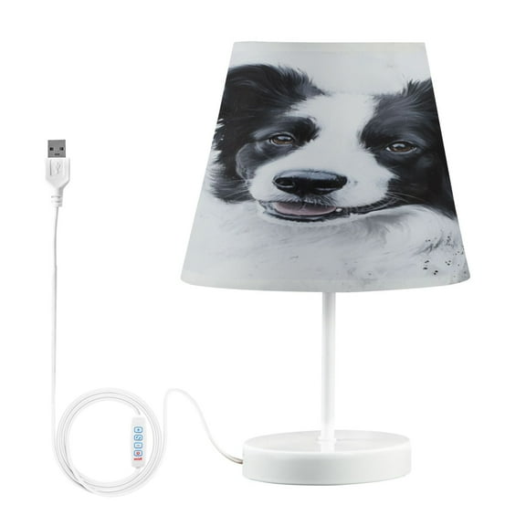 WOBOGO Cute Border Collie Table Lamps Bedroom 3-Speed Dimmable Farm Style with Fabric Shade for Reading and Home Office