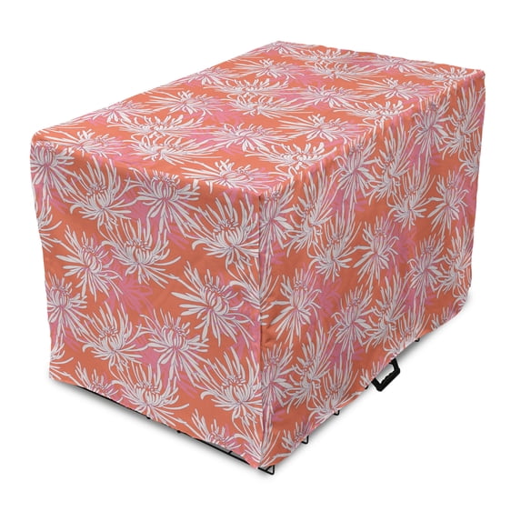 Floral Dog Crate Cover, Hand Drawn Interpretation of Chrysanthemum Flowers, Easy to Use Pet Kennel Cover Small Dogs Puppies Kittens, 7 Sizes, Burnt Sienna Pink, by Ambesonne