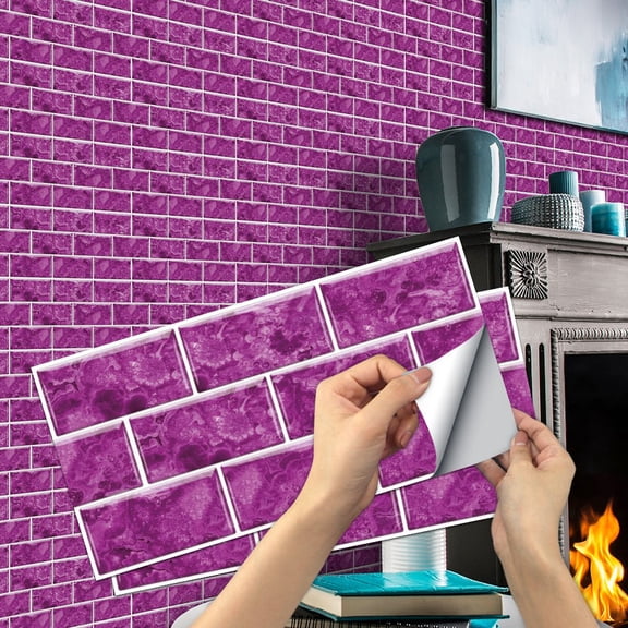 6 Piece Self Adhesive Purple Marbling Tile Stickers 11.8x5.9inch Waterproof Vinyl Wall Decals Peel and Stick Backsplash Brick Wallpaper