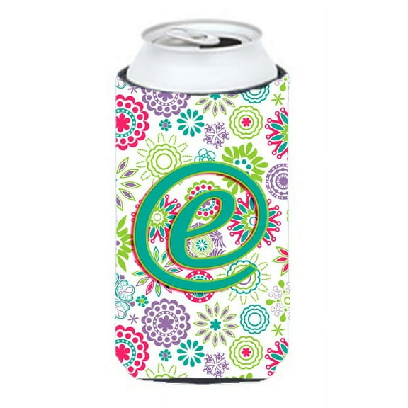 Carolines Treasures CJ2011-ETBC Letter E Flowers Pink Teal Green Initial Tall Boy Beverage Insulator Hugger  Tall Boy