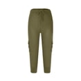 thumbnail image 6 of Hiking Capris for Women Slim Fit Low Rise Drawstring Cargo Capris Stretchy Lounge Capris with Button Pockets Army Green XL, 6 of 7