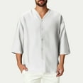 thumbnail image 2 of Stamzod Plus Size Men Shirts Summer V Neck Three-Quarters Sleeve Button Down Shirts Casual Loose Plain Tshirts for Men White XL, 2 of 7