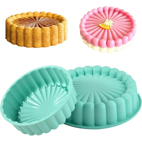 Neighborly Nook 10 Inch Silicone Bundt Cake With 8 Inch Pan Set (2 Pack) - Nonstick Baking Mold for Pound Cake, Jello, Bread & Brownies, Dishwasher Safe, Blue