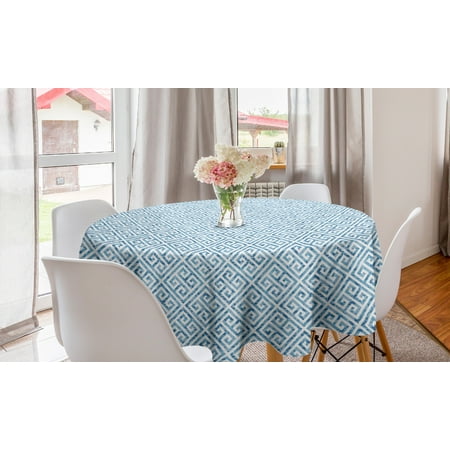 

Greek Key Round Tablecloth Tile Mosaic Pattern in Antique Meander and Camo Effect Print Circle Table Cloth Cover for Dining Room Kitchen Decoration 60 Baby Blue by Ambesonne