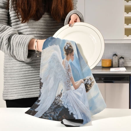BZSMCE Kitchen Towels Creative White Angel Pattern Durable Kitchen Towel