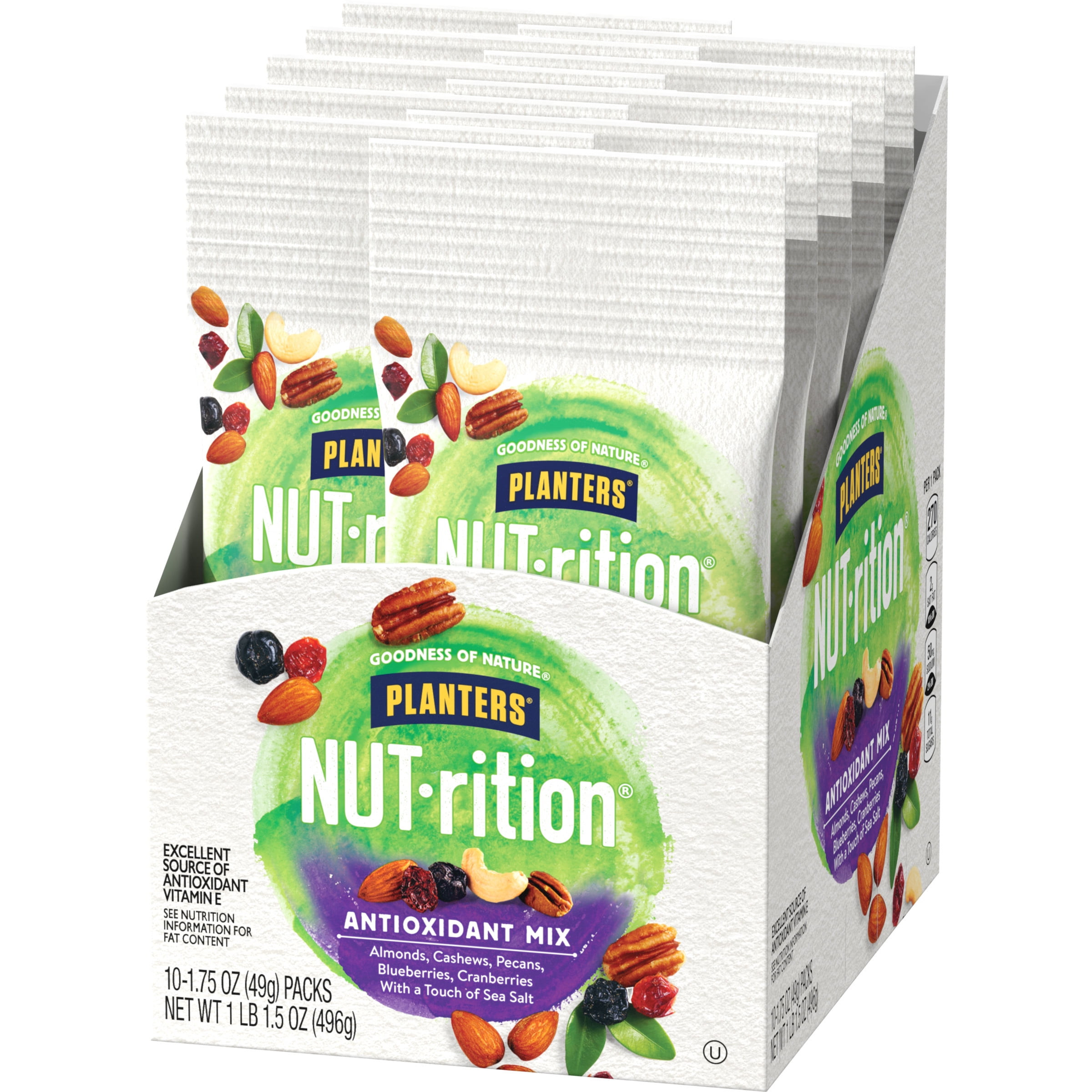 NUT-RITION Antioxidant Mix with Almonds, Cashews, Pecans, Blueberries, Cranberries & Sea Salt, 1.75 oz Bag (Pack of 10)