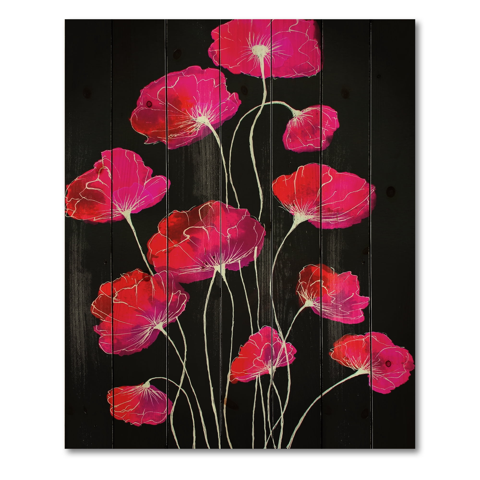 Designart 'Abstract Red Flower Detail On Black Background III' Traditional Print on Natural Pine Wood
