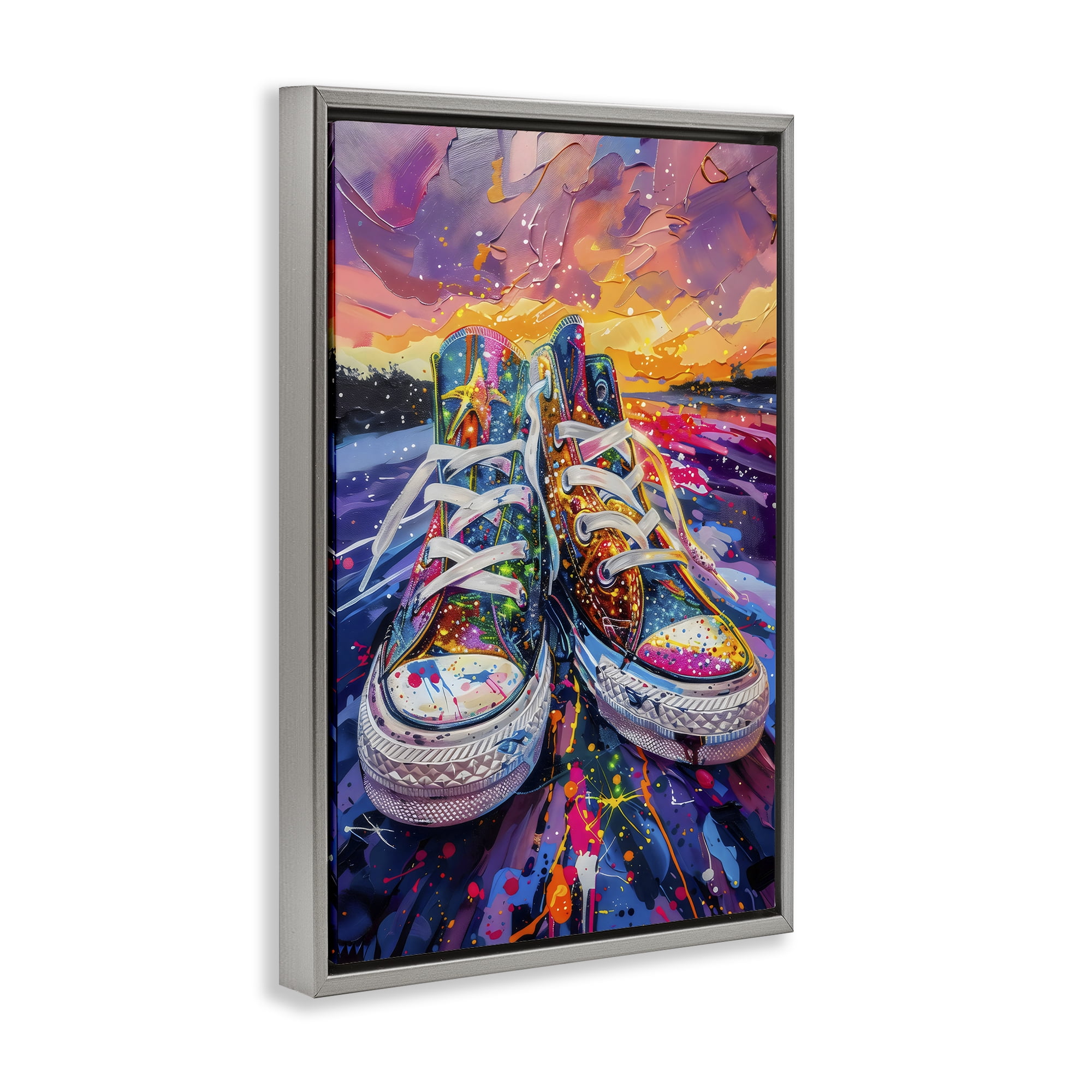 Stupell Industries Vibrant Sneakers at Sunset Gray Framed Floater Canvas Wall Art, design by Creative Studio