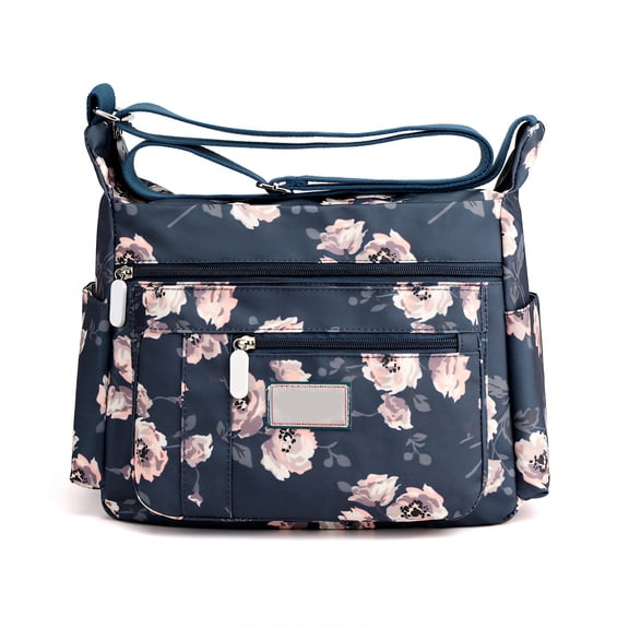 GASTROPOD Shoulder Bag,Water-Resistant Cross Body Bag,Nylon Womens Crossbody Bag,Ink Blue Moonflower