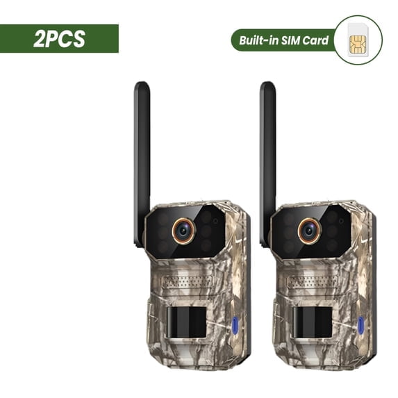 2PCS Cellular Trail Outdoor Camera With Free Solar Panels, 40 ft/12 m Motion Detection, featuring infrared 3K night vision, and wide-angle lens - suitable for wildlife observation, IP65