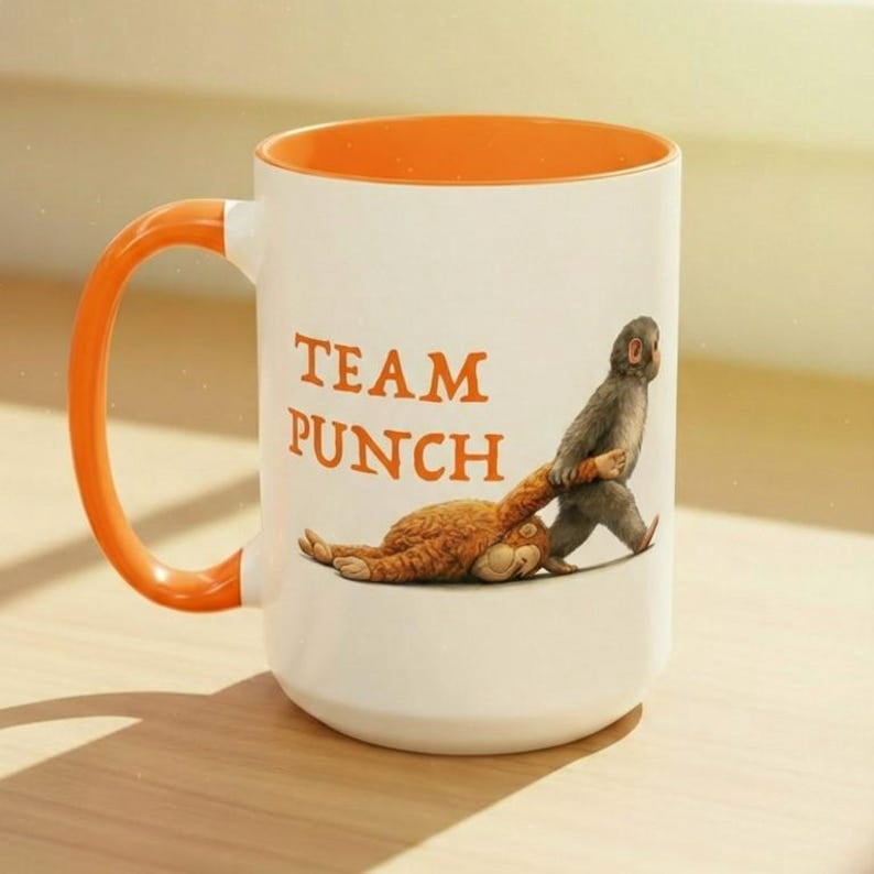 Team Punch Monkey Mug, Viral Baby Macaque Coffee Cup, Emotional Support Orangutan Gift, Cute Animal Meme Merch for Introvert Friend 11oz