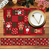 MIZHONA Christmas Placemats Set of 4,Red Buffalo Plaid Linen Table Mats for Table Decorations 12x18 in
