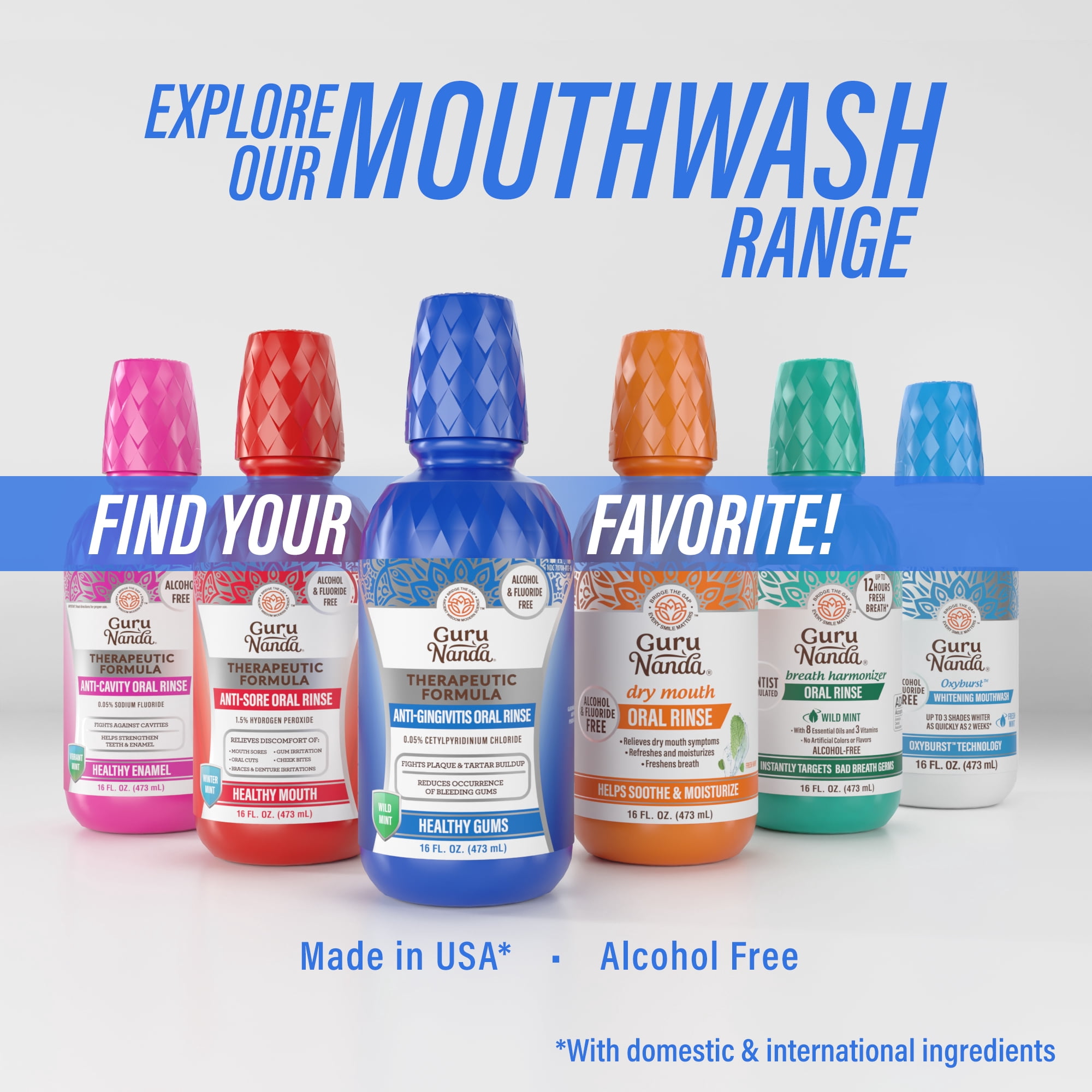 GuruNanda Healthy Gums Antigingivitis Mouthwash - Alcohol Free, Wild Mint - 16 fl oz