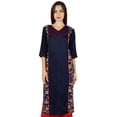 thumbnail image 7 of Bimba Womens Blue Kurta Straight Kurti Quarter Sleeves Indian Ethnic Tunic Long Boho Chic Blouse, 7 of 7