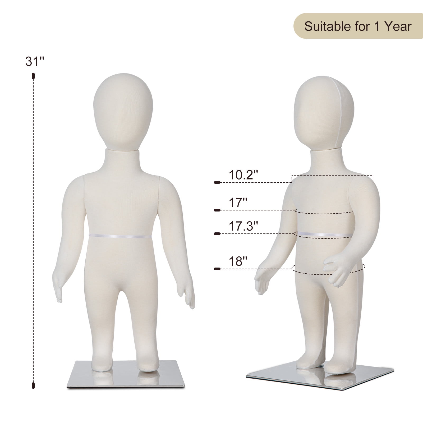 Child Mannequin Full Body, Kids Mannequin Dress Form Adjustable Manikin, Soft Retail Clothing Mannequin with Metal Base for Sewing, 1 Year Old