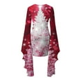 thumbnail image 5 of Women's Christmas Dress Crewneck Printed Long Batwing Sleeve Holiday Mini skirt Pink M, 5 of 5