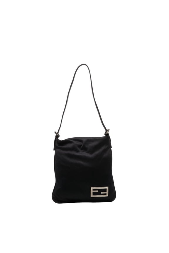 Pre-Owned Fendi Mamma Bucket Logo Shoulder Bag in Black Jersey and Leather for Women (Fair)