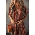 thumbnail image 6 of Women's Red Bohemian Floral Print V Neck Ruffle Tiered Dress with Button Detail | [ZhiHiMeRi] | (US 12-14)L, 6 of 12