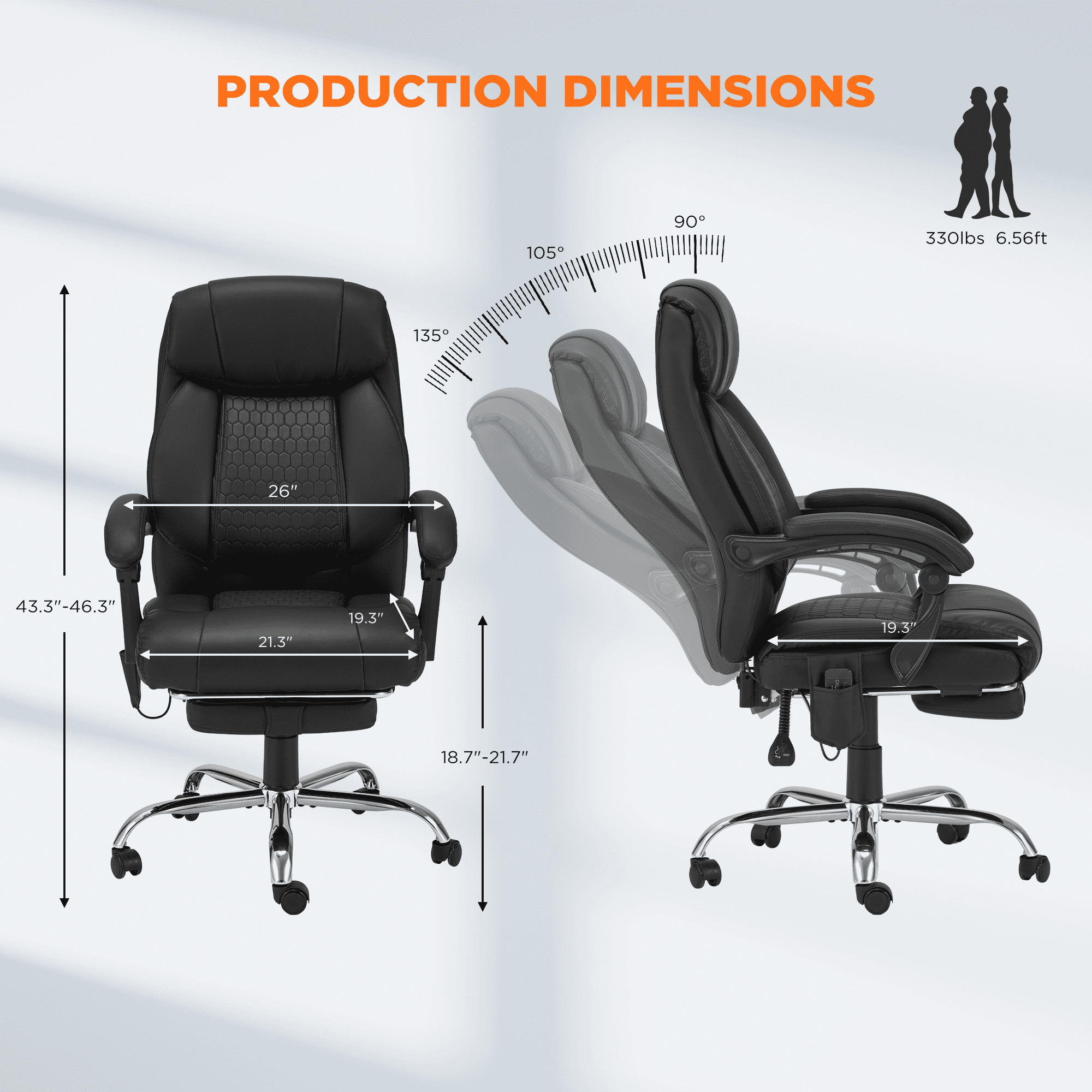 HOMREST Ergonomic Administrative Office Chair, Heated Massage Lounge Chair with Adjustable Backrest, Foot Pedal, for Home & Office Use, Black