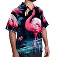 thumbnail image 2 of Flamingo Tropical Rainforest Men's Casual Poplin Button Down Short Sleeve Hawaiian Beach Shirt, 2 of 6