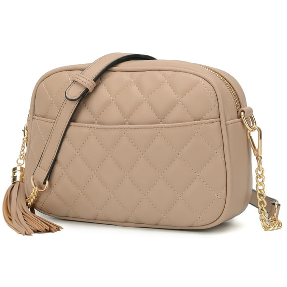 Quilted Crossbody Bag Small Lightweight  Shoulder Purse Top Zipper Tassel Accent