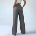 thumbnail image 3 of Women's Solid Cotton Linen Pants, High Waisted Wide Leg Trousers with Button Detail and Split Hem, Casual Summer Pants with Pockets, 3 of 6