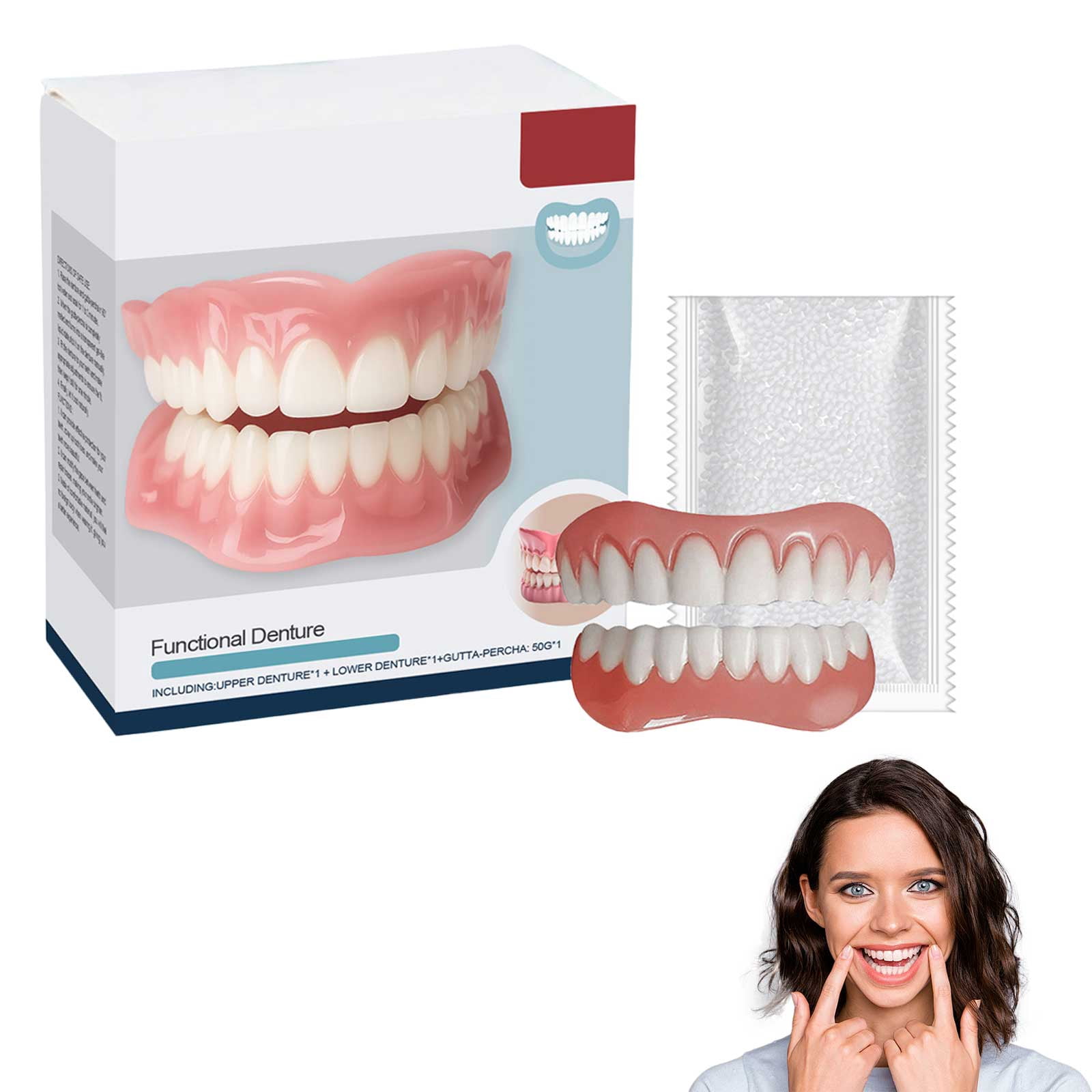 Multifunctional Silicone Denture Set: Moldable, Comfortable Dentures for Men and Women 3 Box