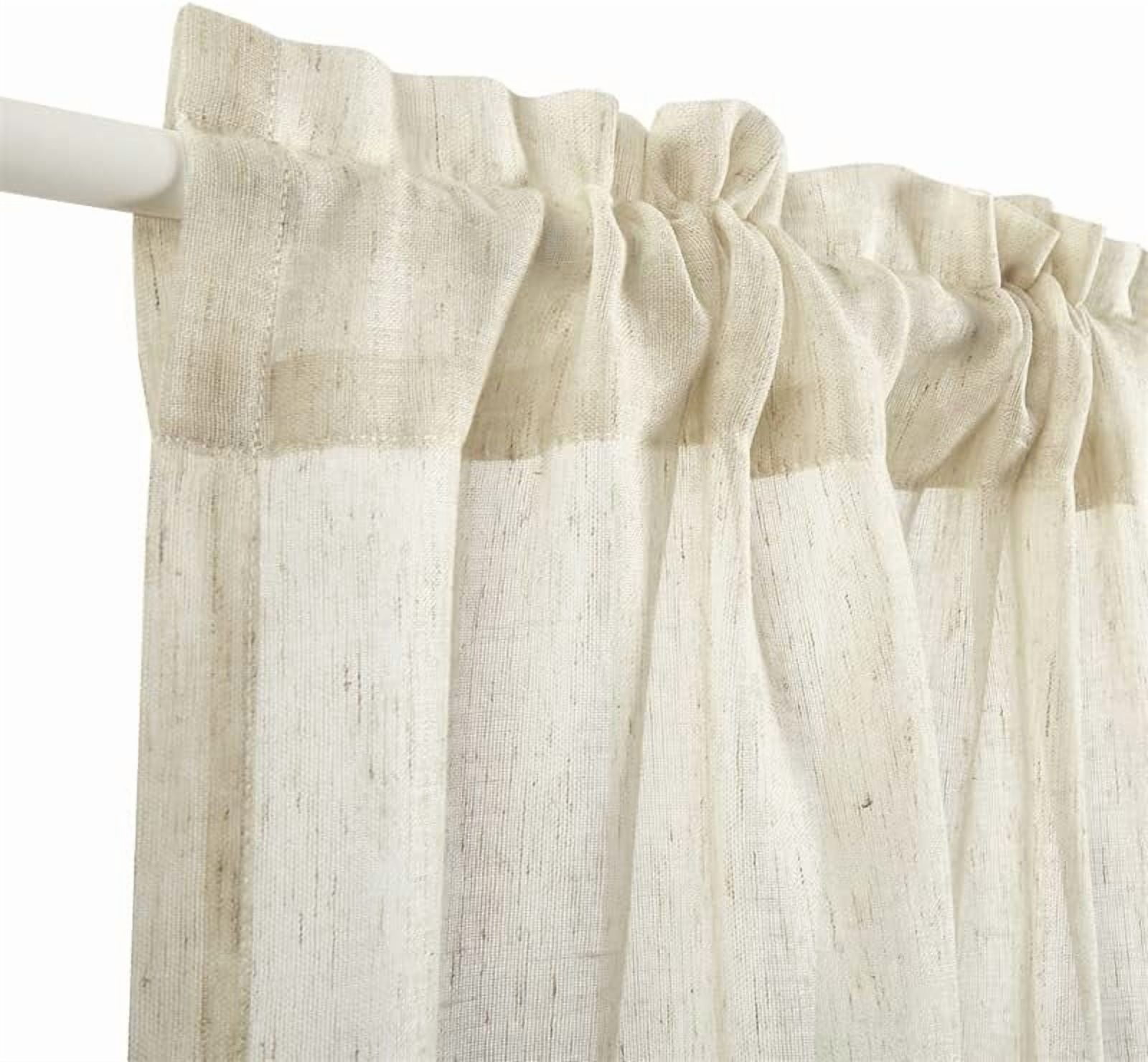 2 Panels Beige Faux Linen Sheer Curtain Set for French & Sidelight Doors, Sunlight Filtering & Privacy with Included Tiebacks