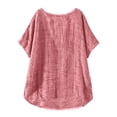 thumbnail image 5 of Linen Shirts for Women Fashion Summer Cotton Gauze Plus Size Tops Short Sleeve Crew Neck Dressy Casual Blouses 2026 Pink 3XL, 5 of 5