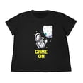 thumbnail image 3 of Women's Plus Size Game On Cat Graphic T-Shirt, Casual Short Sleeve Crewneck Printed Tee, 3 of 6