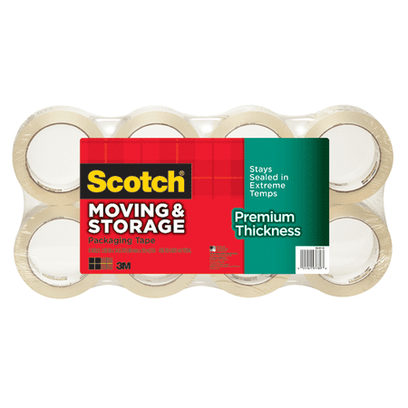 Scotch Moving & Storage Tape Premium Thickness, 1.88" x 60 yds, 3" Core, Clear, 8/Pack