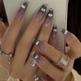 thumbnail image 2 of Apuakthei 24 piezas de uñas postizas extra largas con diseños, elegantes uñas postizas de ataúd con pegamento, uñas postizas brillantes de bailarina, uñas acrílicas con punta francesa, uñas con, 2 of 6