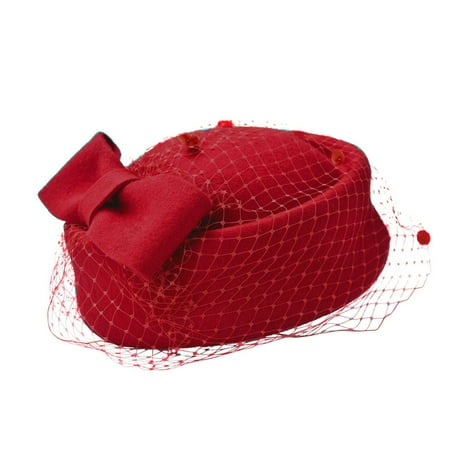 Vintage Lace Veil - Aniwon Pillbox Hat with Veil Wedding Church Hat Vintage Bow Fascinator Hats for Women Gril
