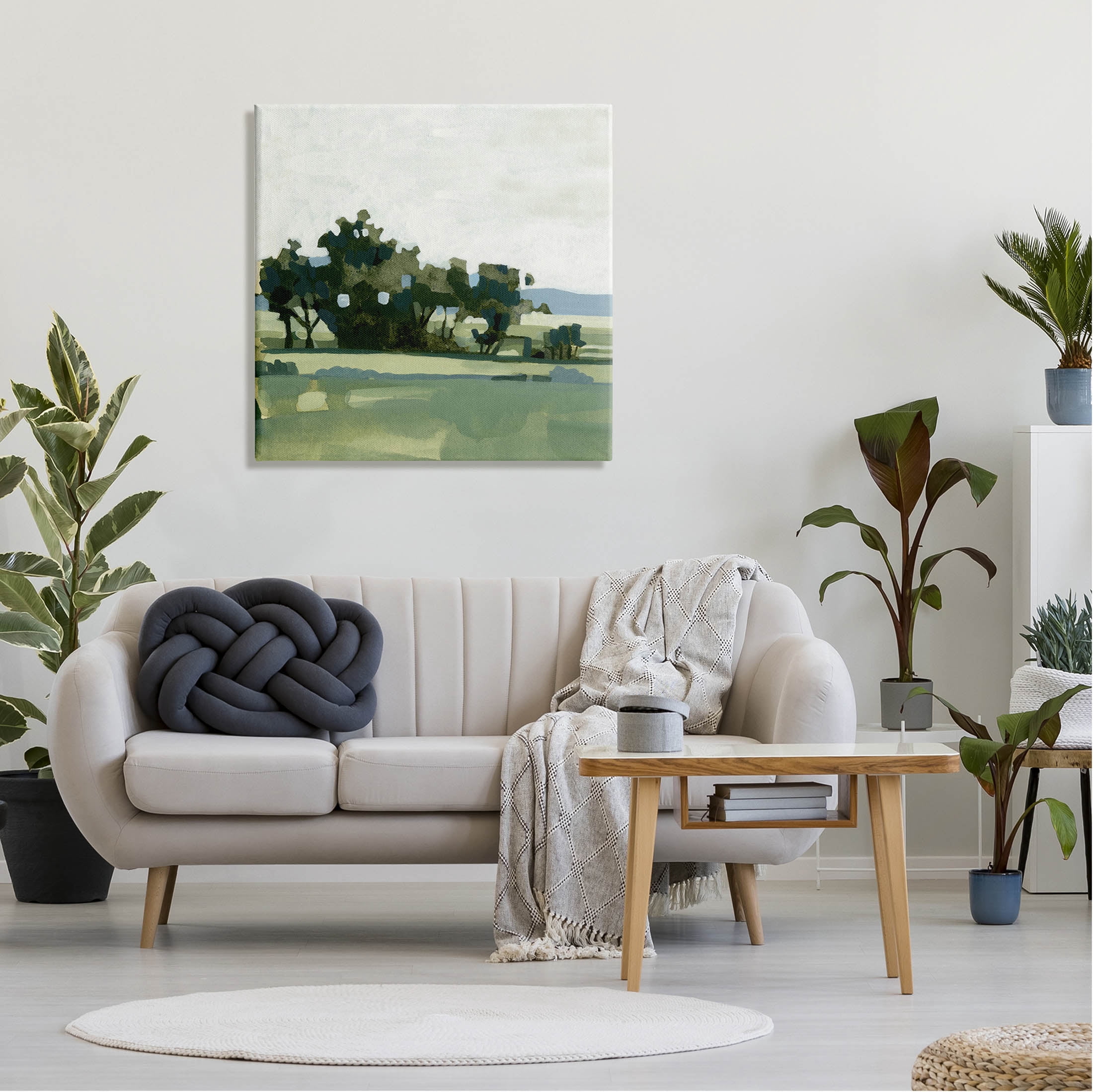 Rural Tree Grove Grassland Landscape Painting Gallery Wrapped Canvas Print Wall Art