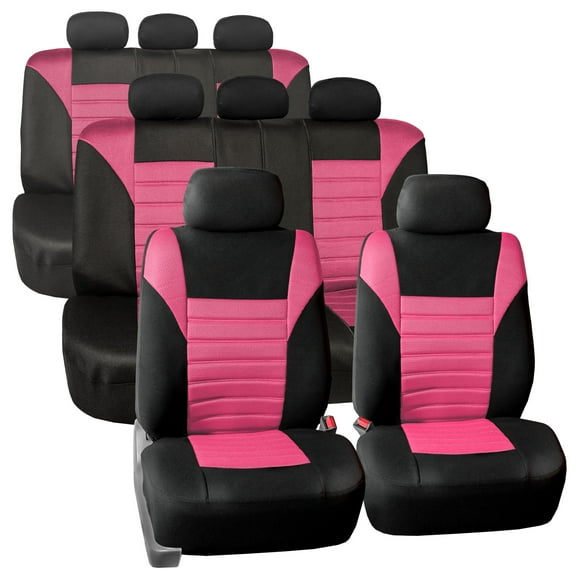 FH Group 3 Row 8 Seaters SUV Seat Covers for Auto 3D Mesh Pink Black Free Gift Air Freshener