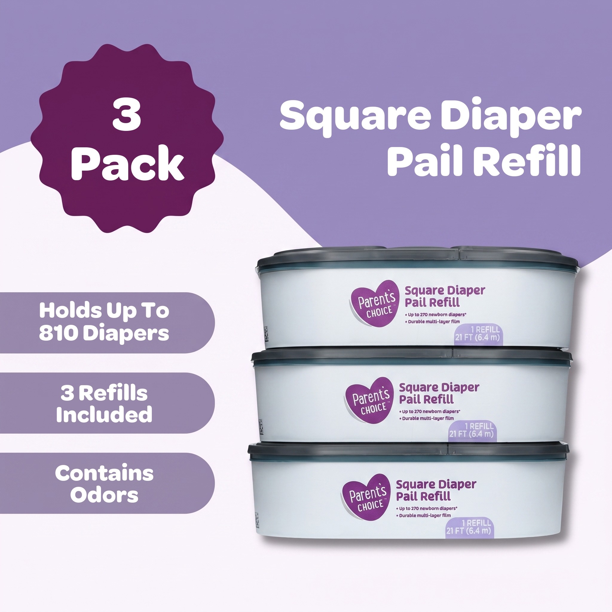 Parent's Choice Square Diaper Pail Refills, 3 Pack photo 3