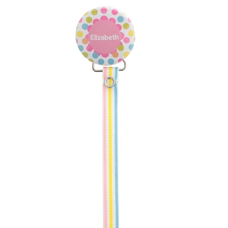 Personalized Name Pink Polka Dot Pacifier Clip