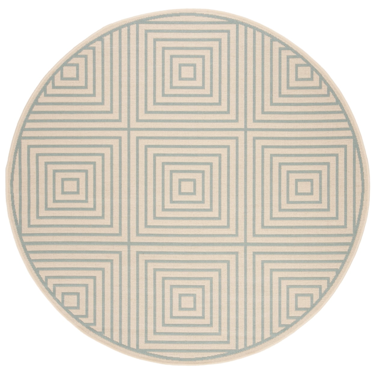 SAFAVIEH Beach House Arthur Geometric Indoor/Outdoor Runner Rug, Cream/Aqua, 2'2" x 8'