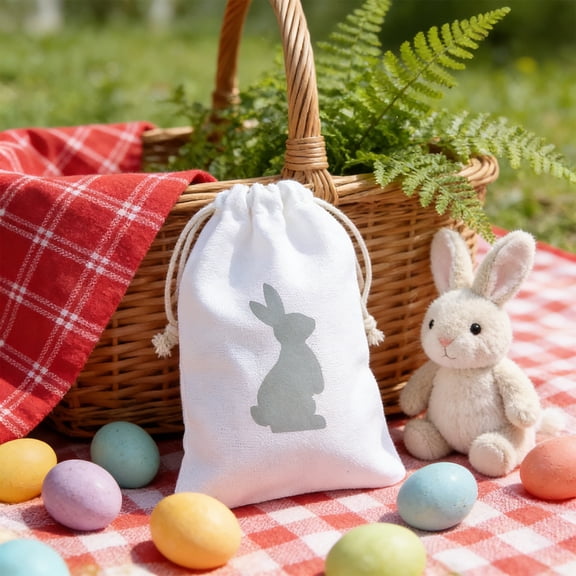 Gqtwoy Easter Bunny Drawstring Candy Bag, Festive Storage Bags for Gifts, Versatile Party Favors, Reusable Cloth Bags, Ideal for Easter Celebrations