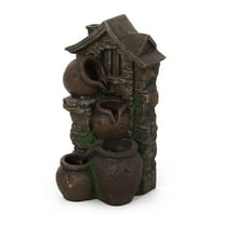 Bartow Outdoor 4 Tier Jar Fountain, Brown and Gray